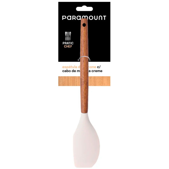 Imagem ESPÁTULA DE SILICONE COR CREME COM CABO EM MADEIRA 33X6X4 CM - PARAMOUNT INDUSTRIA