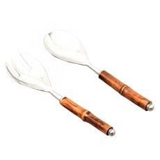 Imagem de CONJUNTO COM 2 PEÇAS PARA SALADA INOX CABO DE BAMBU ESCURO WOLFF - Rojemac Impotacao E Exportacao Ltda