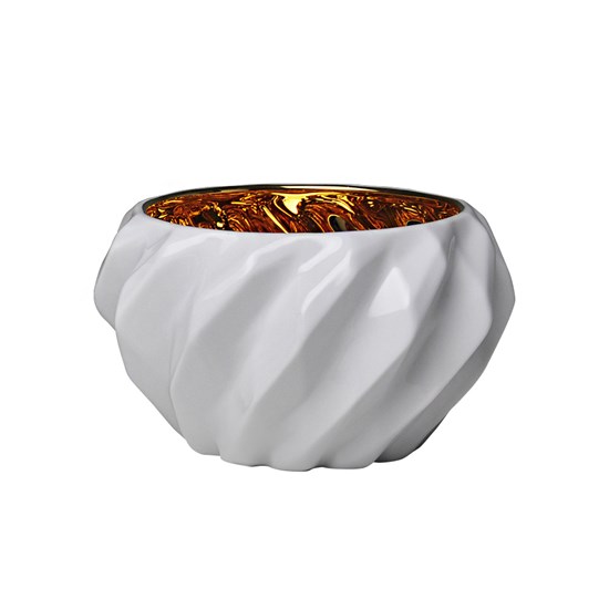 Imagem CACHEPOT PLISSAN GEOMÉTRICO GRANDE 26CM BRANCO COM OURO INTERNO 