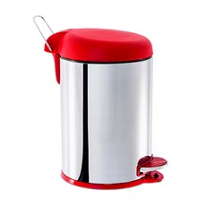 Imagem de LIXEIRA INOX COM PEDAL E TAMPA PLASTICA 12LITROS Ø25X43CM VERMELHA  - Brinox Metalurgica Sa