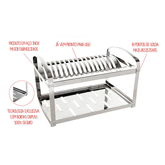 Imagem ESCORREDOR DE PRATOS INOX PARA 16 PRATOS SUPREMA