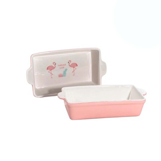 Imagem REFRATÁRIO RETANGULAR CERÂMICA FLAMINGO 21X11CM ROSA E BRANCO 42743 GRILLO