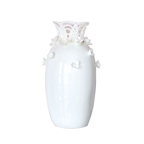 Imagem VASO DECORATIVO CERÂMICA BRANCA ROSAS 17X31CM BRANCO 38820 GRILLO