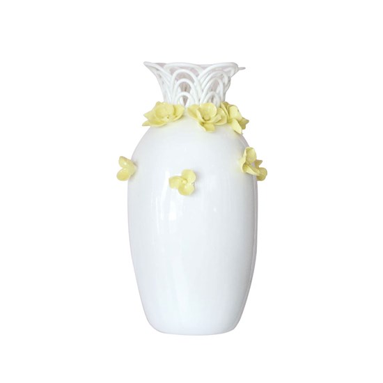 Imagem VASO DECORATIVO CERÂMICA BRANCA ROSAS 17X31CM AMARELO 38820 GRILLO