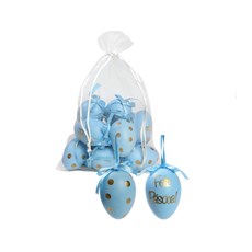 Imagem de JOGO DE OVOS DECORATIVOS DE GALINHA EM POA PICOLÉ COM 9 UNIDADES AZUL EM SACO VOAL - Cromus Embalagem Ind. E Com. Ltda