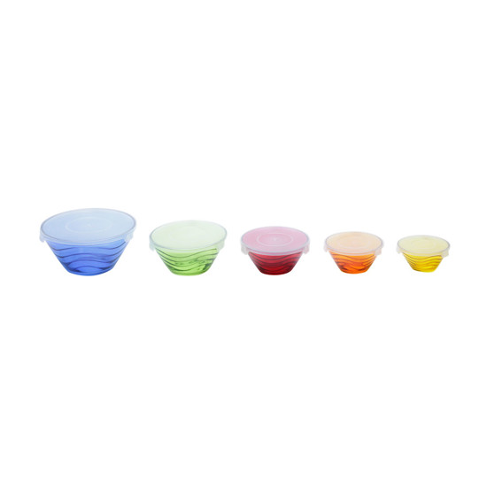 Imagem CONJUNTO COM 5 BOWLS DE VIDRO COM TAMPA CORES COLORIDAS