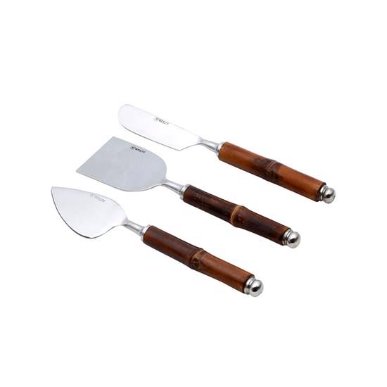 Imagem JOGO COM 3 PEÇAS PARA QUEIJO AÇO INOX COM CABO DE BAMBOO ESCURO WOLFF