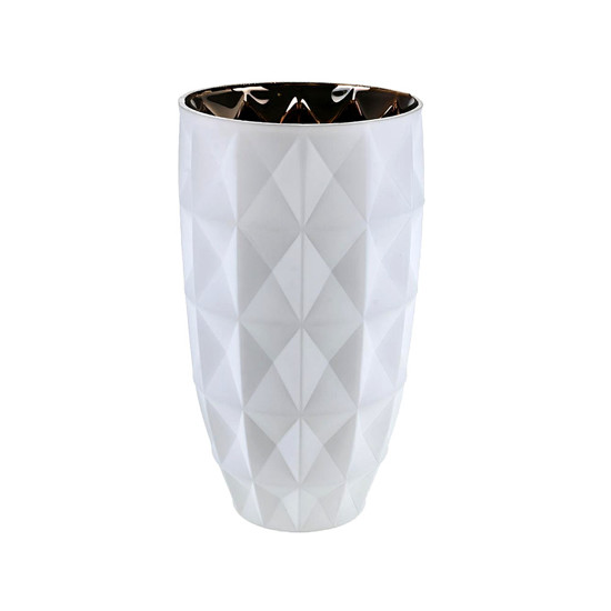 Imagem VASO DECORATIVO EM VIDRO COM PINTURA INTERNA 14X25CM BRANCO E DOURADO 44669 GL HOME