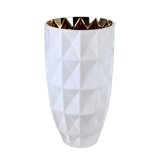 Imagem VASO DECORATIVO EM VIDRO COM PINTURA INTERNA 17X32CM BRANCO E DOURADO 44668 GL HOME