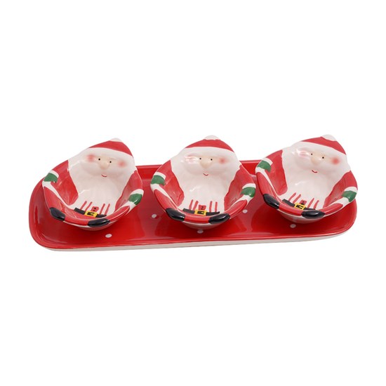Imagem PETISQUEIRA EM CERÂMICA COM 3 BOWLS PAPAI NOEL 34CM COLORIDO 46033 GRILLO