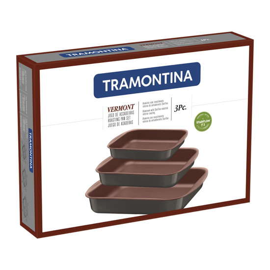 Imagem JOGO DE ASSADEIRAS TRAMONTINA VERMONT COM REVESTIMENTO COBRE ANTIADERENTE STARFL GRAFITE 3 PEÇAS