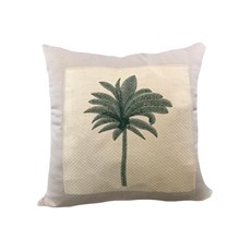 Imagem de ALMOFADA LINHO 52X52 C/ APLICAÇÃO PALHA BORDADA COQUEIRO VERDE DECORTEXTIL - B H Turqueto Decoracoes Me