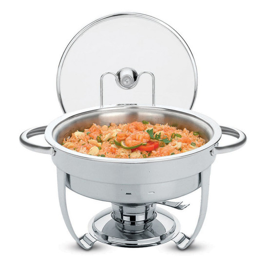 Imagem RECHAUD TRAMONTINA REDONDO EM AÇO INOX BANHO MARIA COM SUPORTE PARA TAMPA E FOGAREIRO 4,3 L