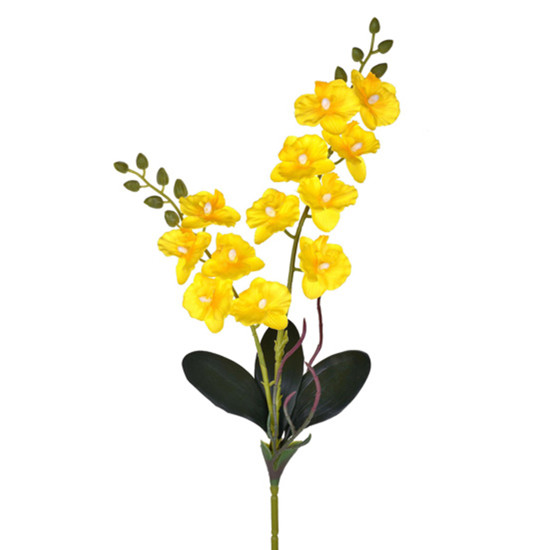 Imagem HASTE DECORATIVA DE ORQUÍDEA AMARELA COM FOLHAS E RAIZ EM PLÁSTICO MOLDÁVEL - GRILLO