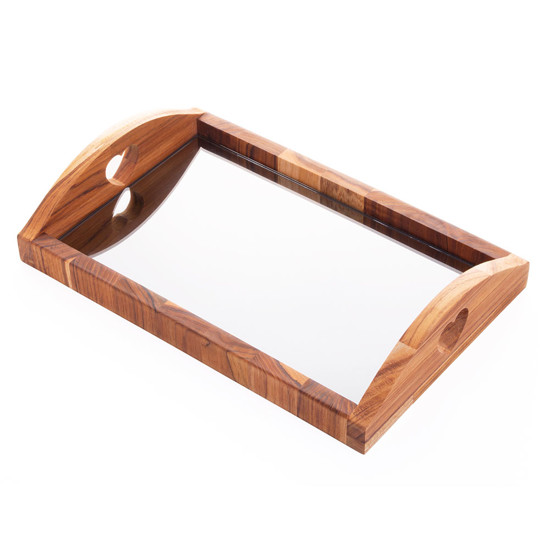 Imagem BANDEJA MADEIRA TECA COM ESPELHO BLACK 36X23X7CM - WOODART