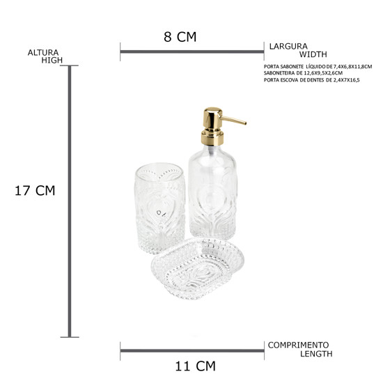 Imagem CONJUNTO 3 PEÇAS PARA  BANHEIRO DE VIDRO SODO-CALCICO PIERRE DOU