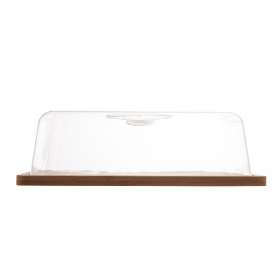 Imagem PRATO PARA QUEIJO DE BAMBU COM TAMPA DE PLASTICO 24X18