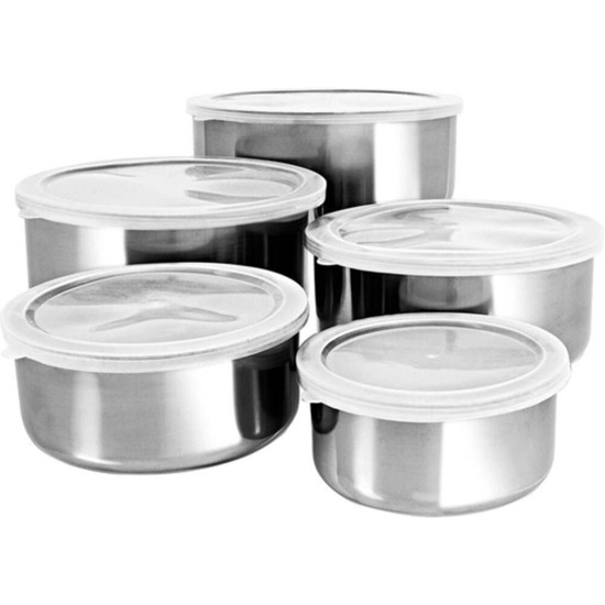 Imagem CONJUNTO DE TIGELAS INOX COM TAMPA 5 PEÇAS 