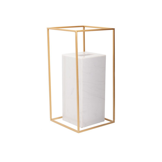 Imagem VASO EM MÁRMORE BRANCO COM ARO DOURADO - M 30X15CM LUCATTI