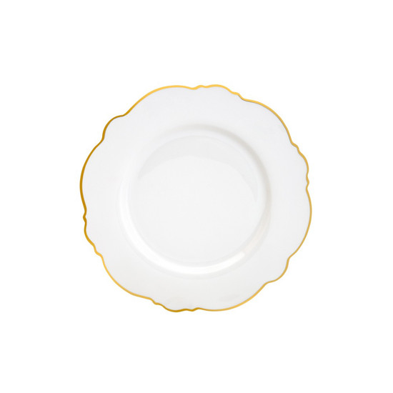 Imagem CONJUNTO 6 PRATOS RASOS PORCELANA MALDIVAS BRANCO COM FIO DOURADO E BRANCO- ROJEMAC 