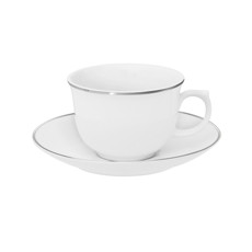 Imagem de XÍCARA DE CHÁ 240ML COM PIRES 15CM ISABEL COM BORDA PRATA- OXFORD  - Oxford Porcelanas Sudeste Ltda