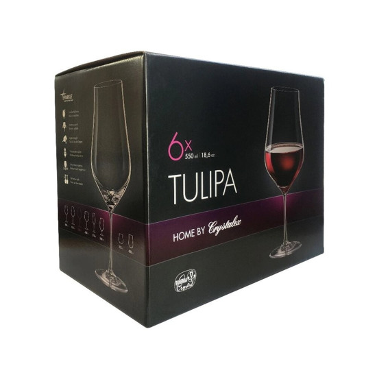 Imagem JOGO COM 6 TAÇAS DE CRISTAL PARA VINHO BORDEAUX 550 ML LINHA TULIPA BOHEMIA