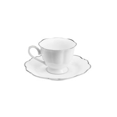 Imagem de CONJUNTO 06 XÍCARAS PARA CAFÉ COM PIRES DE  PORCELANA COR BRANCO COM FIO PRATEADO - WOLFF - Rojemac Impotacao E Exportacao Ltda