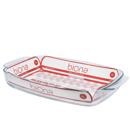 Imagem ASSADEIRA FUNDA DE VIDRO BOROSILICATO RETANGULAR COM ALÇA 5L TRANSPARENTE OXFORD BIONA