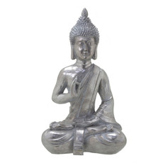 Imagem de ESCULTURA BUDA DECORATIVO EM RESINA COR PRATEADO 27 X 16,5 X 45 CM - Mabruk Importacao E Comercio Eireli