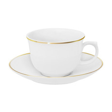 Imagem de XÍCARA DE CHÁ 240ML COM PIRES 15CM SOFIA COM BORDA EM OURO- OXFORD  - Oxford Porcelanas Sudeste Ltda