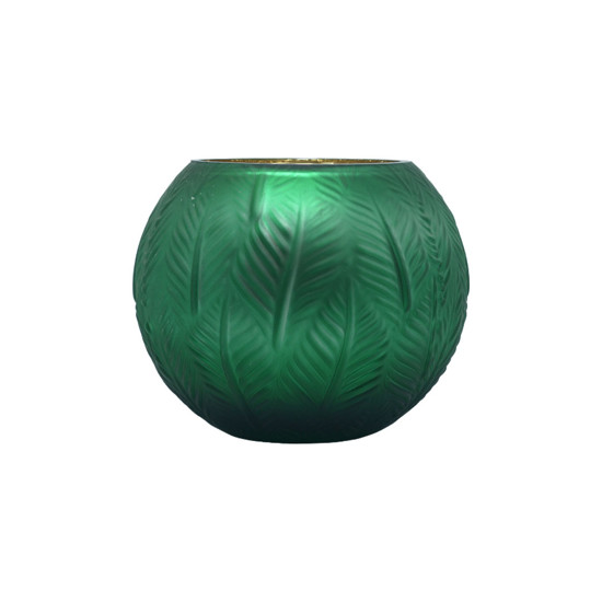 Imagem VASO DECORATIVO EM VIDRO COM PINTURA INTERNA 20X17CM VERDE E DOURADO 44676 GL HOME 