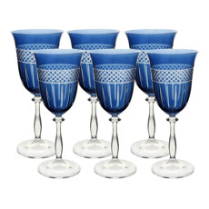 Imagem de CONJUNTO COM 6 TAÇAS PARA ÁGUA ANGELA CRISTAL LAPIDADO AZUL - BOHEMIA  - Rojemac Impotacao E Exportacao Ltda