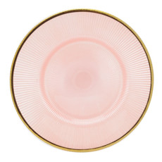 Imagem de PRATO RASO EM VIDRO ROSA COM BORDA DOURADO 27CM - CROMUS  - Cromus Embalagens Ind. E Com. Ltda