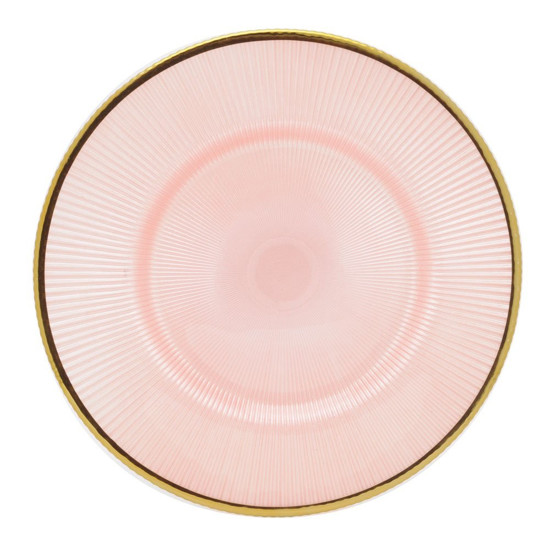 Imagem PRATO RASO EM VIDRO ROSA COM BORDA DOURADO 27CM - CROMUS 