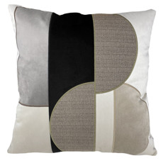 Imagem de ALMOFADA VELUDO OFF 52X52CM  APLIQUE CHEIO COR CINZA/PRETO MOD01 - DECORTEXTIL - B H Turqueto Decoracoes Me