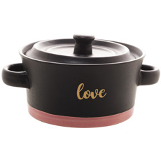 Imagem de MINI CACAROLA CERAMICA LOVE COR PRETO MATT/ROSA 13X13X6,4CM - BON GOURMET  - Rojemac Impotacao E Exportacao Ltda