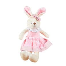 Imagem de COELHO DE TECIDO EM PÉ COM VESTIDO FLORIDO ROSA 30CM - TOK DA CASA  - Store Mania Comercio E Importacao Ltda