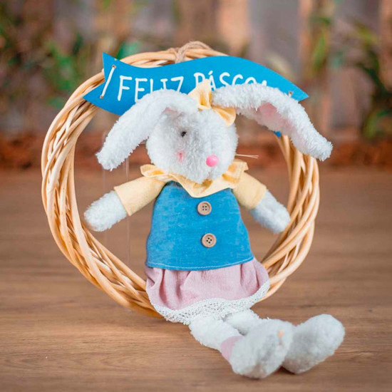 Imagem COELHA COM GUIRLANDA E PLACA FELIZ PÁSCOA 34X58X8CM - TOK DA CASA 