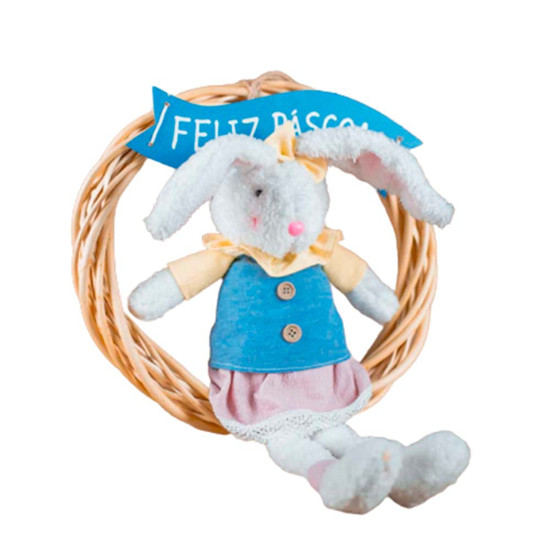 Imagem COELHA COM GUIRLANDA E PLACA FELIZ PÁSCOA 34X58X8CM - TOK DA CASA 