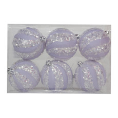 Imagem de JOGO DE BOLAS DECORATIVA LISTRADA COM GLITTER LILÁS 6 PEÇAS DE 8CM - CROMUS  - Cromus Embalagens Ind. E Com. Ltda