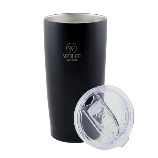 Imagem COPO TÉRMICO DE ACO INOX PAREDE DUPLA COM TAMPA PRETO 600ML WOLFF