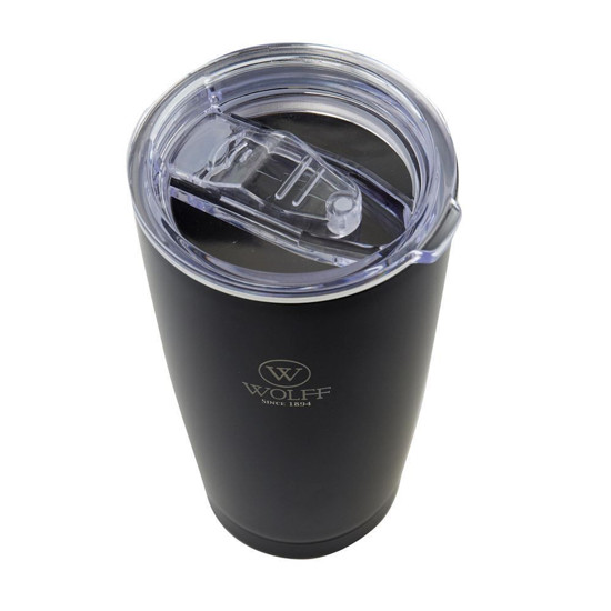Imagem COPO TÉRMICO DE ACO INOX PAREDE DUPLA COM TAMPA PRETO 600ML WOLFF