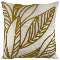 Imagem de ALMOFADA VELUDO OFF 52X52 MOSTARDE FOLHA MOD 2 - DECORTEXTIL - B H Turqueto Decoracoes Me