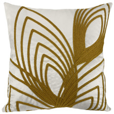 Imagem de ALMOFADA VELUDO OFF 52X52CM MOSTARDE FOLHA MOD 1 - DECORTEXTIL - B H Turqueto Decoracoes Me