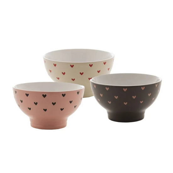 Imagem JOGO 6 BOWLS DE CERÂMICA BON GOURMET CORAÇÃO AZUL, ROSA E CINZA