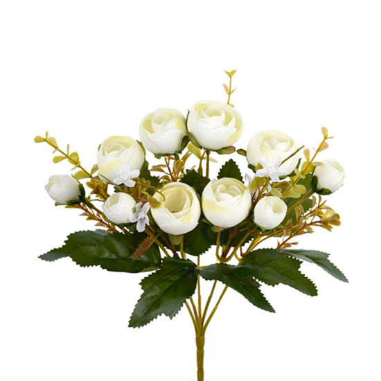 Imagem BUQUÊ DECORATIVO 5 ROSAS DE RANUNCULO CREME EM PLÁSTICO MOLDÁVEL 30X16CM - GRILLO