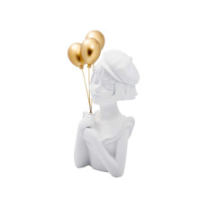 Imagem de ESCULTURA DECORATIVA MENINA COM BALÕES COR BRANCO E DOURADO - LUCATTI  - Lucatti Artes E Decoracoes Ltda