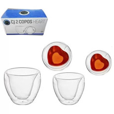 Imagem de CONJUNTO 02 COPOS PARA CAFÉ DUPLA PARECE DE VIDRO HEART 80ML - LYOR  - Coliseu Presentes Ltda