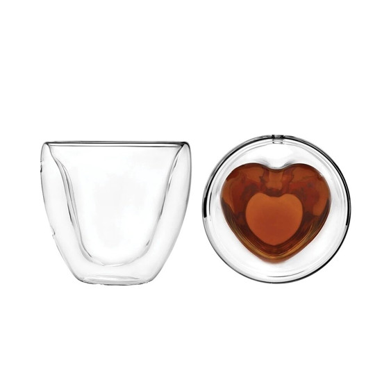 Imagem CONJUNTO 02 COPOS PARA CAFÉ DUPLA PARECE DE VIDRO HEART 80ML - LYOR 