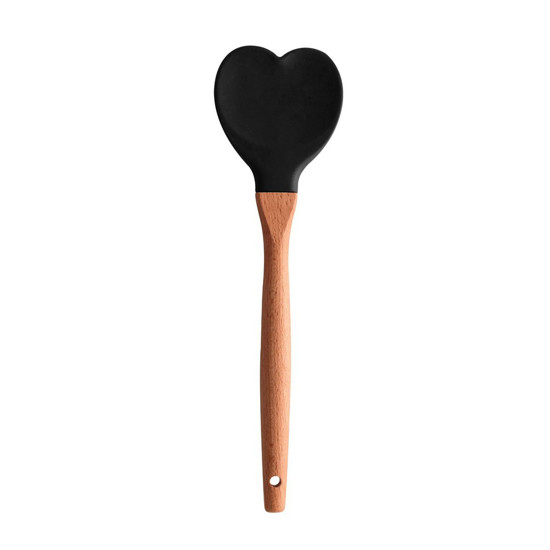 Imagem COLHER DE SILICONE COM CABO DE BAMBU HEART CHARMY PRETO - LYOR 